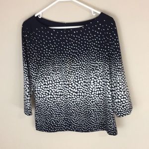 Ann Taylor Navy and White Ombre’ Polkadot Top Size 6